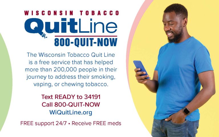 Quit Line postcard featuring a middle-aged Black man smiling